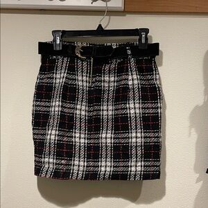 Vintage Jessica Scott Black Plaid Wool-Blend Mini Skirt/ Belt,Sz PM